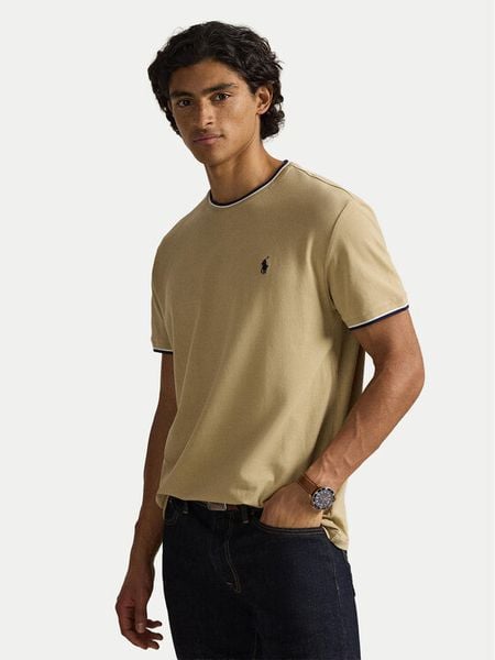 Polo Ralph Lauren T-Shirt 710963492500 Beżowy Regular Fit. Brązowe koszulki polo męskie Polo Ralph Lauren, m, bez wzorów, z bawełny, bez ramiączek. Za 399.99 zł.
