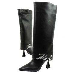 Buty, kozaki Karl Lagerfeld Debut Ii KL32084F0X czarne. Czarne kozaki damskie z materiału, bez obcasa, na obcasie. Za 1,376.44 zł.