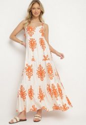 Pomarańczowa Wiskozowa Sukienka Rozkloszowana ze Wzorem Boho Silazi. Brązowe sukienki damskie Born2be, na co dzień, m, bez wzorów, z wiskozy, boho, bez kołnierzyka, bez ramiączek, maxi, proste. W wyprzedaży za 63.99 zł.