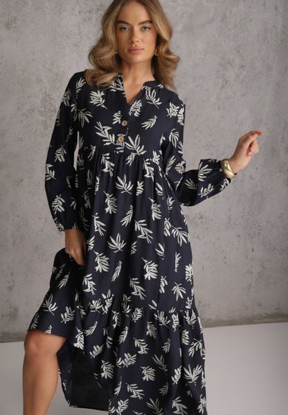 Niebieska Wiskozowa Sukienka o Rozkloszowanym Kroju z Guzikami przy Dekolcie Seave. Niebieskie sukienki damskie Renee, na co dzień, l, bez wzorów, z tkaniny, boho, bez kołnierzyka, bez ramiączek, maxi, oversize. Za 119.99 zł.