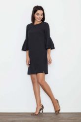 Czarna Elegancka Sukienka z Hiszpańskim Rękawem. Czarne sukienki damskie Figl, l, bez wzorów, z materiału, eleganckie, bez kołnierzyka, bez ramiączek. Za 269.00 zł.