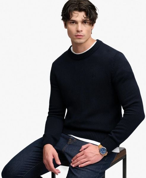 Superdry Sweter Preppy Cotton – relaxed fit, 100% bawełna organiczna – NAVY. Niebieskie swetry męskie Superdry., l, bez wzorów, z bawełny, bez kołnierzyka. Za 368.70 zł.