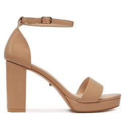 Sandały DeeZee. Brązowe sandały damskie DeeZee, bez wzorów, bez obcasa, na słupku. Za 159.99 zł.