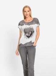 Heine Koszulka w kolorze szaro-białym rozmiar: 40. Białe bluzki damskie Heine, bez wzorów, bez kołnierzyka. Za 69.99 zł.