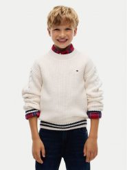 Tommy Hilfiger Sweter KB0KB10629 Kremowy Regular Fit. Białe swetry chłopięce Tommy Hilfiger, bez wzorów, bez kołnierzyka. Za 329.99 zł.