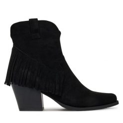 Kowbojki DeeZee. Czarne botki damskie DeeZee, bez obcasa, na słupku, bez zapięcia. Za 149.99 zł.