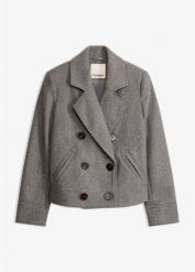 Krótka kurtka z imitacji wełny. Brązowe kurtki damskie bonprix, bez wzorów, z wełny, bez kaptura. Za 229.99 zł.