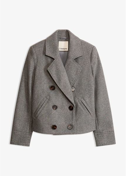 Krótka kurtka z imitacji wełny. Brązowe kurtki damskie bonprix, bez wzorów, z wełny, bez kaptura. Za 229.99 zł.