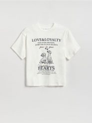 T-shirt z nadrukiem - wielobarwny. Koszulki dziewczęce Reserved, bez wzorów, z bawełny, bez ramiączek. Za 39.99 zł.