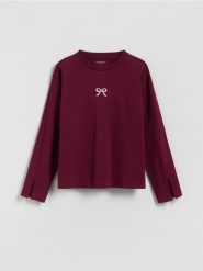 Koszulka z haftem - bordowy. Czerwone koszulki dziewczęce Reserved, bez wzorów, z bawełny, bez ramiączek. Za 45.99 zł.