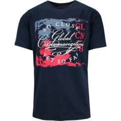T-Shirt Męski Granatowy z Nadrukiem, Napisy, Koszulka, Krótki Rękaw, U-neck. Niebieskie t-shirty męskie MCL, na lato, l, bez wzorów, z bawełny, bez kołnierzyka. Za 119.00 zł.