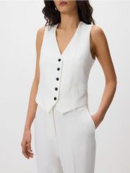 Garniturowa kamizelka z wiskozą - biały. Białe kamizelki damskie Reserved, z tkaniny. Za 129.99 zł.