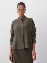 Someday. Koszula w kolorze khaki rozmiar: S. Brązowe koszule damskie Someday, s, bez wzorów, ze lnu, bez kołnierzyka, bez ramiączek. Za 239.99 zł.