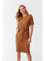 TATUUM Sukienka w kolorze jasnobrązowym rozmiar: S. Brązowe sukienki damskie Tatuum, na co dzień, s, bez wzorów, z tkaniny, bez kołnierzyka, bez ramiączek, midi, proste. Za 109.52 zł.
