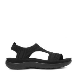 Sandały Rieker. Czarne sandały damskie Rieker, bez wzorów, bez obcasa, na płaskiej podeszwie. Za 299.99 zł.