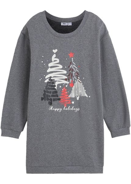 Sukienka dresowa dziewczęca z cekinami. Szare sukienki dziewczęce bonprix, na zimę, bez wzorów, z dresówki, bez ramiączek. Za 69.99 zł.