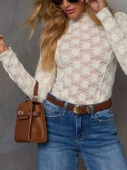 LA Angels Bluzka w kolorze kremowym rozmiar: L. Brązowe bluzki damskie LA Angels, l, bez wzorów, z koronki, bez kołnierzyka, bez ramiączek. Za 126.99 zł.