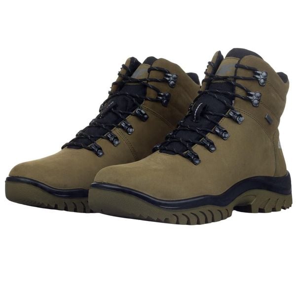 Męskie Skórzane Buty Turystyczne H255. Zielone buty trekkingowe męskie 4f, bez zapięcia, trekkingowe. Za 591.99 zł.