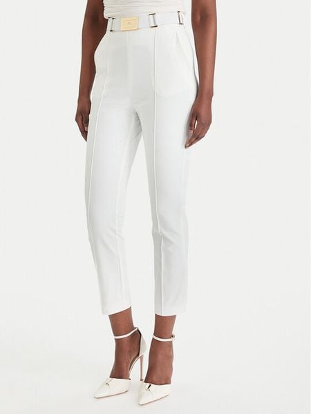 Elisabetta Franchi Spodnie materiałowe PA-132-61E2-V350 Biały Regular Fit. Białe spodnie materiałowe damskie Elisabetta Franchi, bez wzorów, z materiału. Za 1,489.00 zł.