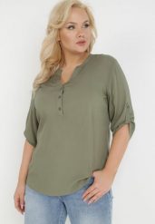 Ciemnozielona Bluzka z Wiskozy Artanassa. Zielone bluzki damskie Born2be, l, bez wzorów, z wiskozy, bez kołnierzyka, bez ramiączek. Za 59.99 zł.