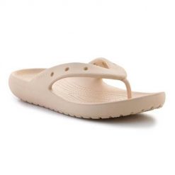 Japonki damskie Crocs Classic Flip V2. Brązowe klapki damskie Crocs, bez wzorów, z materiału, bez obcasa. Za 188.00 zł.