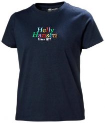 Koszulka sportowa damska Helly Hansen Core Graphic. Niebieskie topy sportowe damskie Helly Hansen, uniwersalny, bez wzorów, bez ramiączek. Za 243.00 zł.