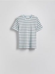 T-shirt regular z merceryzowanej bawełny - jasnoniebieski. Niebieskie t-shirty damskie Reserved, l, bez wzorów, z bawełny, bez kołnierzyka. W wyprzedaży za 49.99 zł.