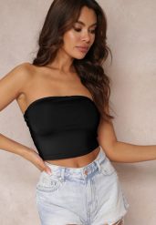 Czarny Top z Elastycznej Tkaniny z Gumką z Tyłu Fynla. Czarne topy damskie Renee, l, bez wzorów, z tkaniny, bez kołnierzyka. Za 39.99 zł.