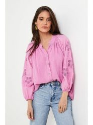 Rodier Lin Lniana bluzka w kolorze jasnoróżowym rozmiar: XL/XXL. Różowe bluzki damskie Rodier Lin, xl, bez wzorów, z koronki, bez kołnierzyka, bez ramiączek. Za 139.20 zł.