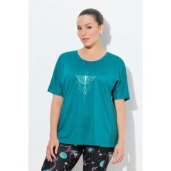 Damskie bluzka funkcyjna wstawki z siateczki okrągły dekolt rękaw 1/2. Zielone bluzki sportowe damskie Ulla Popken, plus size, z elastanu, bez kołnierzyka, bez ramiączek. Za 223.99 zł.