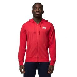 Bluza z kaptur na co dzień na siłownię. Czerwone bluzy sportowe męskie LEONE 1947 APPAREL, bez wzorów, z bawełny, sportowe, bez kołnierzyka, bez ramiączek. W wyprzedaży za 112.15 zł.