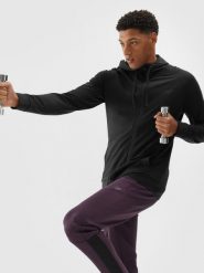 4F Bluza treningowa regular szybkoschnąca męska - czarna XL. Czarne bluzy sportowe męskie 4f, bez wzorów, z dzianiny, sportowe, bez kołnierzyka, bez ramiączek. Za 199.99 zł.