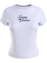 TOMMY JEANS Koszulka w kolorze białym rozmiar: XL. Białe bluzki damskie Tommy Jeans, xl, bez wzorów, z jeansu, bez kołnierzyka, bez ramiączek. Za 70.24 zł.
