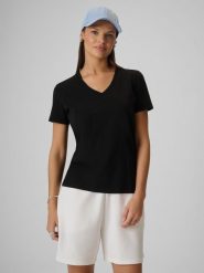 T-shirt regular gładki damski 4F 4FRMM00TTSHF3618. Czarne t-shirty damskie 4f, uniwersalny, bez wzorów, z bawełny, bez kołnierzyka. Za 49.99 zł.