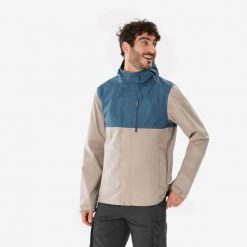 Kurtka turystyczna męska Quechua NH500 wodoodporna. Brązowe kurtki męskie QUECHUA, l, bez wzorów, z materiału, sportowe, bez kaptura. Za 179.99 zł.