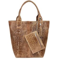Shopperka skórzana VERA PELLE L94 beżowa taupe. Brązowe shopper bag damskie bez wzorów, ze skóry, bez dodatków. Za 230.99 zł.