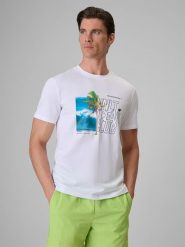 4F T-shirt regular z nadrukiem męski - biały L. Białe t-shirty męskie 4f, l, bez wzorów, z bawełny, bez kołnierzyka. Za 69.99 zł.