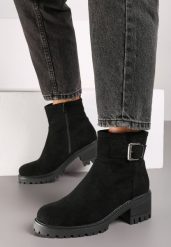 Czarne Botki w Klasycznym Stylu z Minimalistycznym Paskiem Ardiama. Czarne botki damskie Renee, z jeansu, casualowe, bez obcasa, na obcasie, bez zapięcia. Za 129.99 zł.