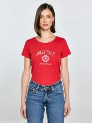 Koszulka damska z nadrukiem czerwona Serra 603. Czerwone t-shirty damskie Big Star, l, bez wzorów, z dzianiny, bez kołnierzyka. Za 89.99 zł.