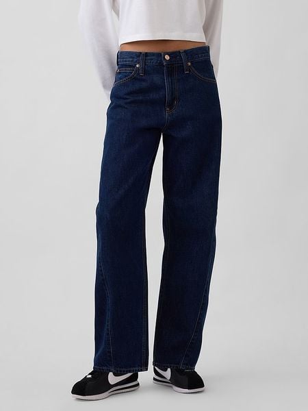 GAP Dżinsy - Barrel fit - w kolorze granatowym rozmiar: W26. Niebieskie jeansy damskie GAP, z podwyższonym stanem. Za 174.95 zł.
