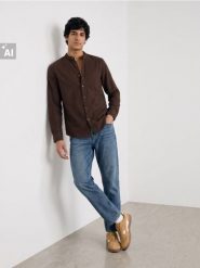 Bawełniana koszula slim fit - brązowy. Brązowe koszule męskie Sinsay, l, bez wzorów, z bawełny, bez kołnierzyka, bez ramiączek. Za 59.99 zł.
