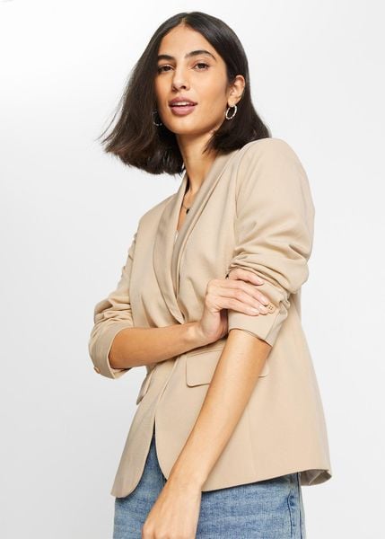 Żakiet z ozdobnym guzikiem. Brązowe marynarki i żakiety damskie bonprix, bez wzorów, eleganckie. Za 189.99 zł.