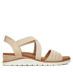 Sandały Skechers. Brązowe sandały damskie Skechers, bez wzorów, bez obcasa, na koturnie. Za 199.99 zł.