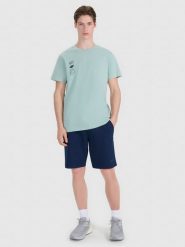 4F Spodenki dresowe męskie - granatowe XL. Niebieskie szorty męskie 4f, z bawełny, bez kołnierzyka. Za 129.99 zł.