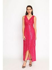 ASSUILI Sukienka w kolorze różowym rozmiar: 38. Różowe sukienki damskie Assuili, bez wzorów, klasyczne, z asymetrycznym kołnierzem, bez ramiączek, maxi, asymetryczne. Za 175.26 zł.