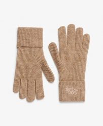 Superdry Rękawiczki Soft Rib z dzianiny — Miękkie, mieszanka wełny i. Brązowe rękawiczki damskie Superdry., bez wzorów, z dzianiny. Za 144.55 zł.