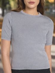 Koszulka - szary. Szare t-shirty damskie Sinsay, l, bez wzorów, z materiału, bez kołnierzyka. W wyprzedaży za 6.99 zł.