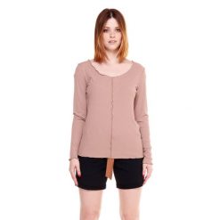 Koszulka na co dzień na siłownię. Brązowe bluzki damskie LEONE 1947 APPAREL, bez wzorów, sportowe, bez kołnierzyka, bez ramiączek. W wyprzedaży za 109.46 zł.