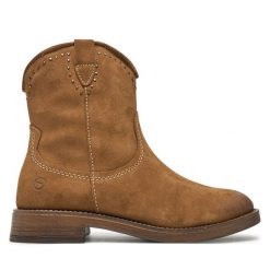 Botki Tamaris. Brązowe botki damskie Tamaris, bez obcasa, na płaskiej podeszwie, bez zapięcia. Za 459.99 zł.