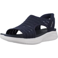 Sandały SKECHERS 119805S Niebieski. Niebieskie sandały damskie Skechers, bez wzorów, z materiału, bez obcasa. Za 269.99 zł.